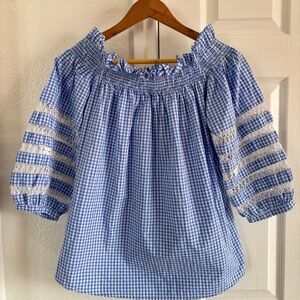 Mi Golondrina Blue Gingham Cotton Half Sleeve‎ Tunic Size M/L